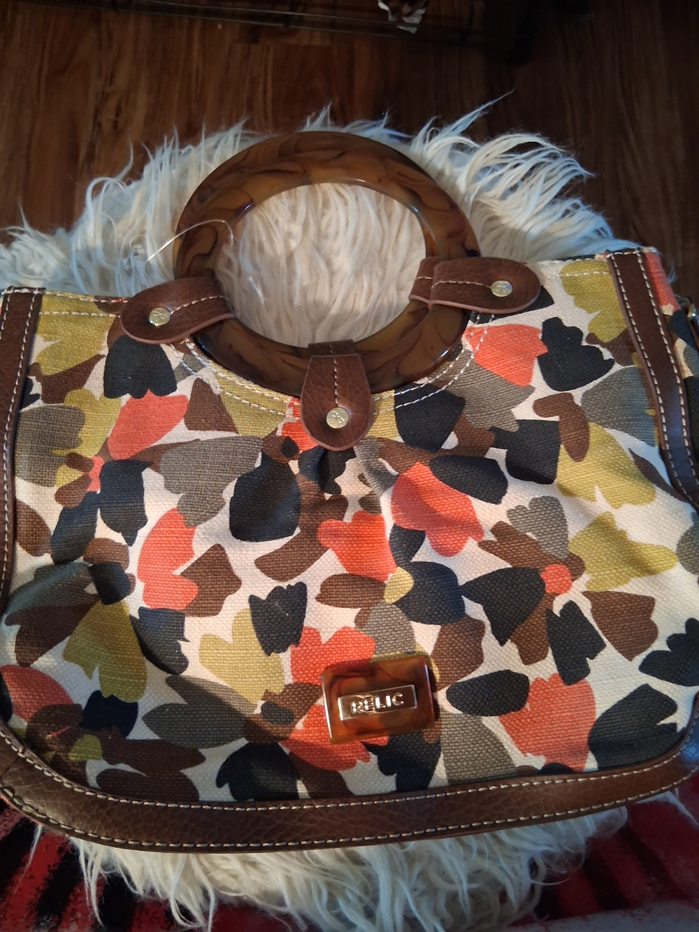Relic Women's Multicolor Canvas Tote with Brown Handles